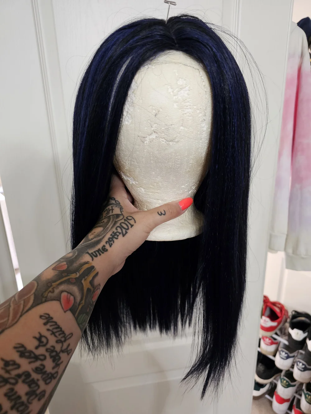 Motown Tress Human Hair Blended Navy And Black Straight Wig